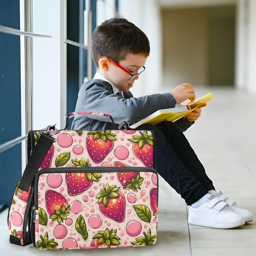 3 Ring Zipper Binder Strawberry Pink Bubbles Binders Bag with Shoulder Strap 500 Sheets Paper Organizer Trapper Keeper Documents Storage File Folder for School Office - color: A427