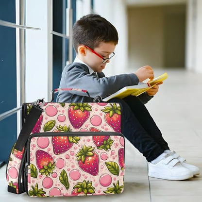 3 Ring Zipper Binder Strawberry Pink Bubbles Binders Bag with Shoulder Strap 500 Sheets Paper Organizer Trapper Keeper Documents Storage File Folder for School Office - color: A427
