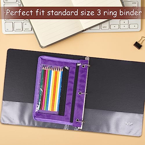 YoeeJob 1 Pack Pencil Pouch for 3 Ring Binder, Expandable Binder Pouches with Zipper, Large Capacity Pen Holder Case with Clear Window School Class Office Organizers, Purple - color: Purple