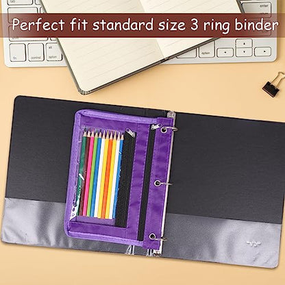 YoeeJob 1 Pack Pencil Pouch for 3 Ring Binder, Expandable Binder Pouches with Zipper, Large Capacity Pen Holder Case with Clear Window School Class Office Organizers, Purple - color: Purple