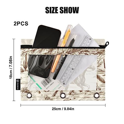 Fisyme Western Desert Cowboy Pencil Pouch for 3 Ring Binder Pencil Case Pencil Bag Zipper Pouch with Clear Window for Office Supplies, 2 Pack - color: Multi-14