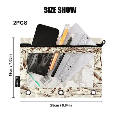 Fisyme Western Desert Cowboy Pencil Pouch for 3 Ring Binder Pencil Case Pencil Bag Zipper Pouch with Clear Window for Office Supplies, 2 Pack - color: Multi-14