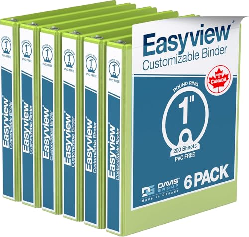 Easyview Premium 3-Ring Binders with Clear-View Covers and Round Rings, Binders for School or Office, 1 Inch, Pack of 6, Lime Green - color: Lime Green, size: 1 Inch, style: 6 Pack