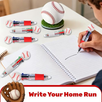 24 Pcs Baseball Party Favors Baseball Multicolor Pen in One 4-in-1 Cute Fun Pens Bulk Kawaii Ballpoint Pen for Sports Goodie Bags Stuffers (Baseball) - style: Baseball