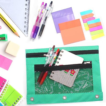 Pencil Pouch for 3 Ring Binders Zippered Pencil Case Canvas Pencil Bag with 2 Compartments (Set of 2, Pastel Green) - color: Patel Green