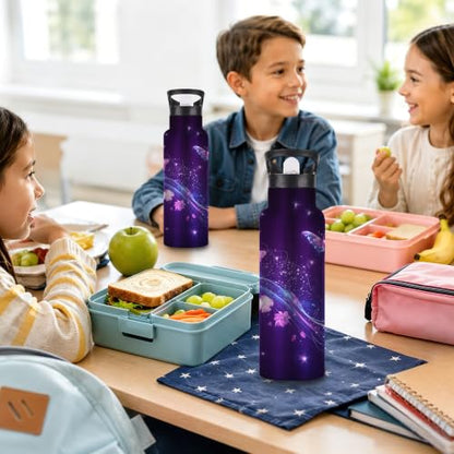 Insulated Water Bottle,Flying Butterflies 20 oz Stainless Steel Water Bottles with Straw Lid,Purple Leak Resistant Double Insulated Flask with Handle,Fits Cup Holder,Keeps Drinks Cold - color: Flying Butterflies,Purple