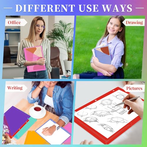 48 Pack 3-Ring Binder Pockets Translucent Polyester 3 Hole Binder Plastic Sleeves 9.25 x 11.22 Inches Slash Folder Binders Organizer Suitable for Office Classroom Business Home Organizer (Rainbow) - color: Rainbow