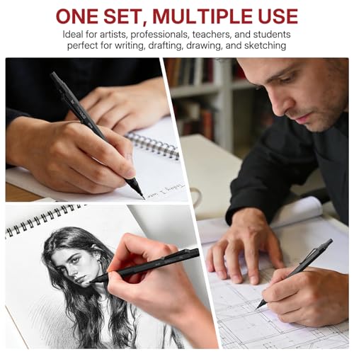 WUO 0.9mm Mechanical Pencil Set, 3 Black Metal Drafting Pencils with 480 HB Lead Refills, Precision Eraser Pen, 4B Erasers & Case, Mechanical Pencils for Writing, Drawing, Sketching & School - color: Black, size: 0.9