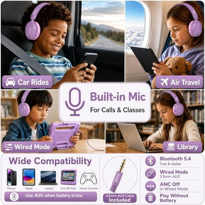MIDOLA Kids Bluetooth Headphones Active Noise Cancelling Lightweight Wireless Headphone for Kid Volume Limited 85/94dB Foldable Over-Ear with Mic,68 Hours Playtime,for Toddler Child Lavender Purple - color: Lavender Purple