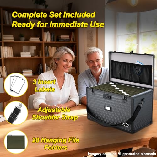 File Storage Cabinet File Organizer Document Organizer File Box in Office and Home with Combination Lock with 20 Legal Size Hanging Files (Stripe Black)