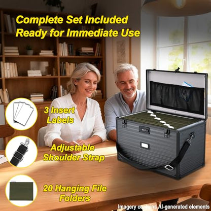 File Storage Cabinet File Organizer Document Organizer File Box in Office and Home with Combination Lock with 20 Legal Size Hanging Files (Stripe Black)