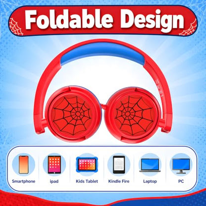 K6 Kids Headphones for Toddler & Kids Ages 2-12, 85/94dB Safe Volume Limited, Wired with 3.5mm Jack, HD Microphone, Adjustable & Foldable, On-Ear Headphones for Tablet, School, Travel, iPad (Red) - color: Red