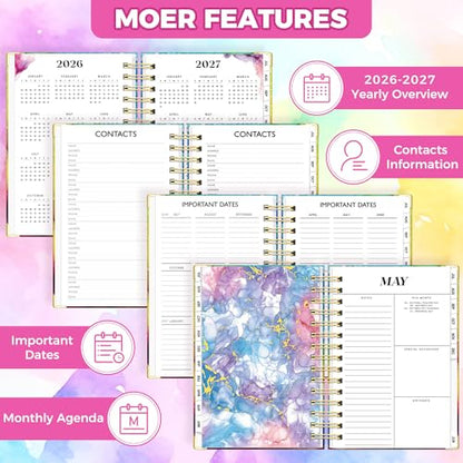 Academic Planner 2026-2027, 18 Months Weekly & Monthly Calendar Planner | July 2026 - Dec 2027, 6.6" x 8.3 A5 Size, Hardcover Daily Agenda with Tabs, Inner Pocket, Bookmark, Stickers, Sticky Note Set - color: Rainbow Rose, size: A5