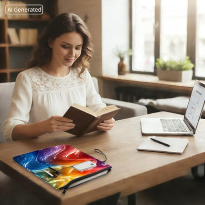 Padded Book Sleeve with Zipper & Front Pocket, Fabric Book Cover | Rainbow Liquid Wave Fluid11.4"x8.7" Washable Canvas Pouch for Hardcovers, Tablets & Reading Accessories - color: Rainbow Liquid Wave Fluid