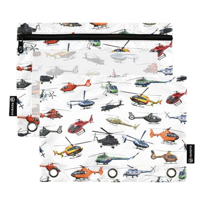 Helicopter Pencil Pouch for 3 Ring Binder, Binder Pencil Pouches with Clear Window Zipper Pencil Case for Office College Supplies, 2PCS (B0302) - color: B0302