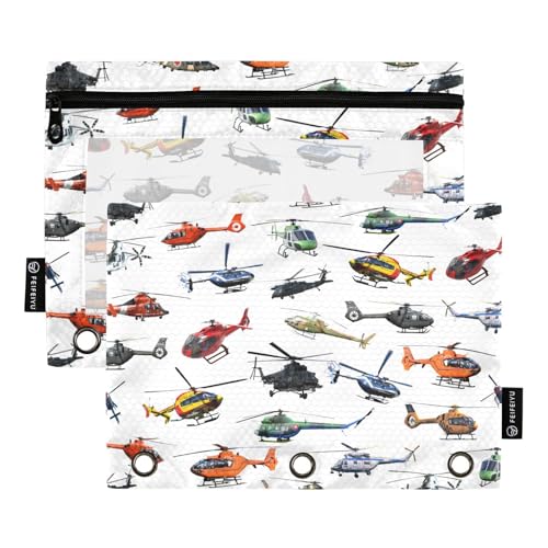 Helicopter Pencil Pouch for 3 Ring Binder, Binder Pencil Pouches with Clear Window Zipper Pencil Case for Office College Supplies, 2PCS (B0302) - color: B0302