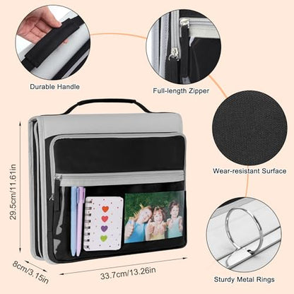 Ndsox Zipper Binder 3 Ring with Handle, 2 Inch O-Ring Document Organizer Middle School Binder with Zipper for Students, 5-Tab Expanding File Folder & 2 Mesh Pouches, DIY Clear Front Pocket, Black - color: Black