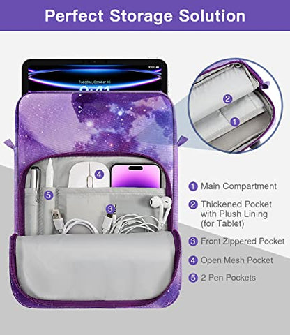 MoKo 13 Inch Tablet Sleeve Bag Carrying Case with Shoulder Strap Handle | Fits iPad Pro 13-inch M5, iPad Air 13-inch M4/M3, iPad Pro 12.9 M2/M1 and Tab S8+/S9+ 12.4, Purple Starry Sky - color: Purple Starry Sky, size: 12.9 inch