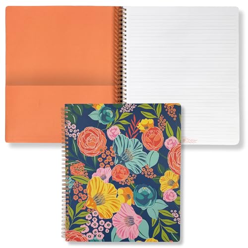 Steel Mill & Co. Cute Floral Large Spiral Notebook, Garden Blooms (Navy) | 11" x 9.5" Journal with Durable Hardcover, 160 College Ruled, Perforated Pages, Rounded Corners, and Pocket Page - color: Garden Blooms (Navy)