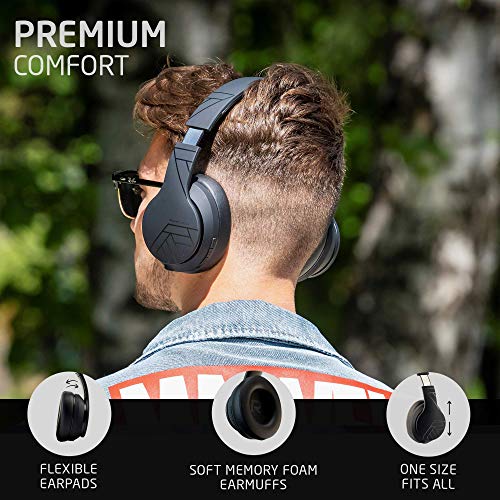 PowerLocus Wireless Bluetooth Headphones, Over Ear Headphones with Microphone, 50H Playtime, HiFi Stereo Sound, Deep Bass, Soft Earmuffs, Foldable Lightweight Headphones for Travel/PC/Cell Phone - color: Matt Black