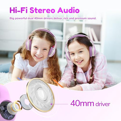 EarFun K2 Kids Bluetooth Headphones, Kids Headphones with Volume Limited, 40H Playtime, Built-in Mic, Stereo Sound, Foldable Over-Ear Headphone for School/Travel/iPad/Tablet, Violet - color: Violet