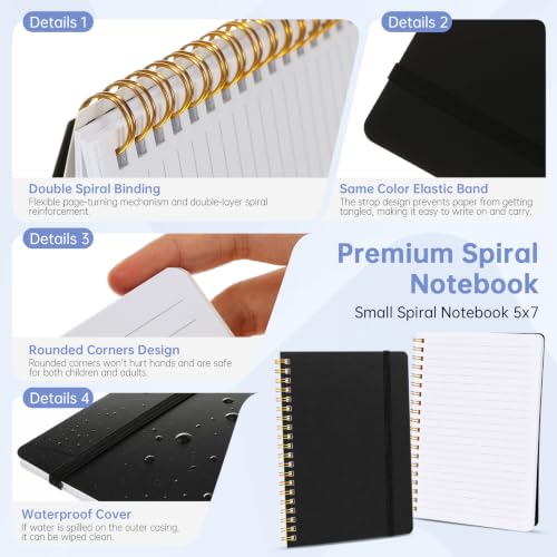 Watersay 30 Pcs Small Spiral Notebooks A6 with Straps, Multicolor 5" x 7" Pocket Notebooks Mini Lined Journals 50 Sheets for Back to School Supplies Students Rewards Office Gifts (Black) - color: Black