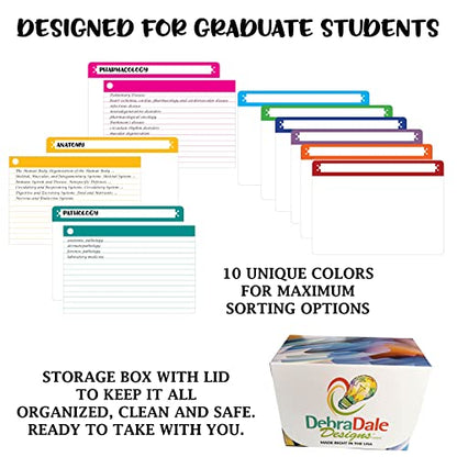 MADE IN USA – Debra Dale Designs Ruled Index Cards with Rings – 350-Pack 4"x6" 110lb – Color Bar Set with 10 Dividers & Storage Box