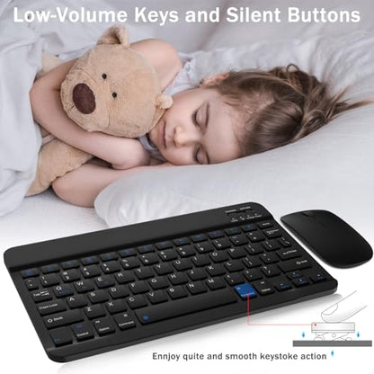 Rechargeable Bluetooth Keyboard and Mouse Combo, Universal Ultra-Slim Wireless Keyboard Mouse Set for Android Windows iPad iPhone Samsung Tablet Portable Compact Keyboard Set (Black) - color: Black