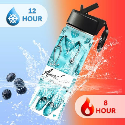 Custom Nurse Water Bottle 18/32oz Stainless Steel Insulated with Lid Personalized Nurse Gifts for Women Medical Staff Inspiration Gifts for Nurse Week Graduation Birthday Healthcare Worker - color: Design-2