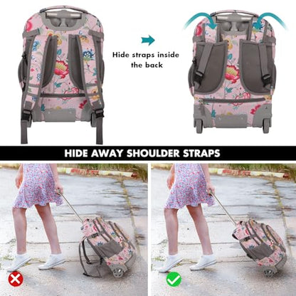 Tilami Rolling Backpack for Kids 18 inch Boys and Girls Laptop Backpack,Pink Stripes - color: Pink Stripes