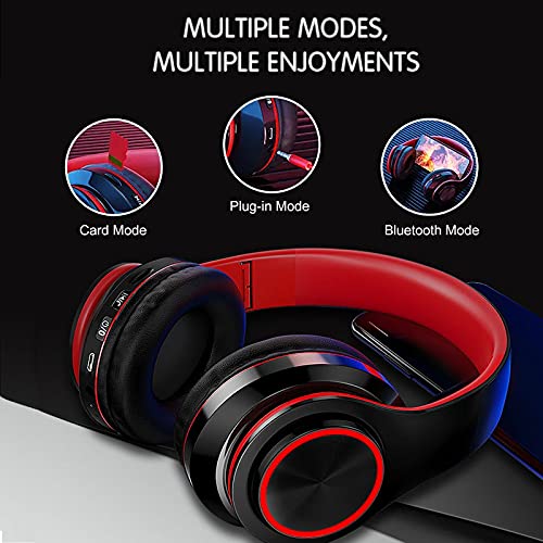 Bluetooth Over Ear Headphones, LED Lights Headphones with Built-in Mic, Light Weight, Bluetooth 5.0, Wireless Foldable HiFi Stereo Headphones for Classroom/Home/Office/PC/Mobile Phone (Black red) - color: Black