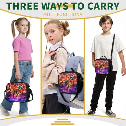 Dinosaur Lunch Box Boys Girls Insulated Lunch Bag Red Blue Fire Lava Lightning Dino Lunchbox Kids Toddler Lunch Tote Bags Thermal Reusable Lunch Cooler Pack for School Picnic Hiking - color: Dinosaur Red Blue