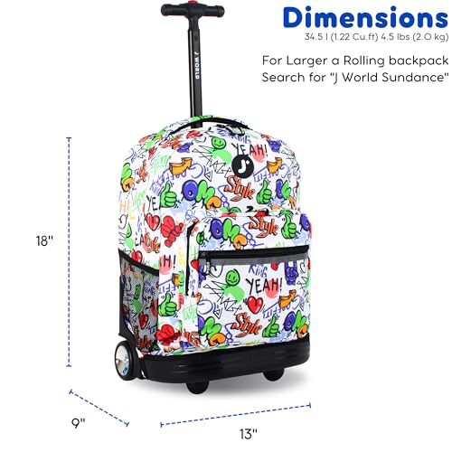 J World Sunrise Kids Rolling Backpack with Wheels for Girls Boys, Roller Bookbag for School, 18 x 13 x 9 Inches, Street Art - color: Street Art