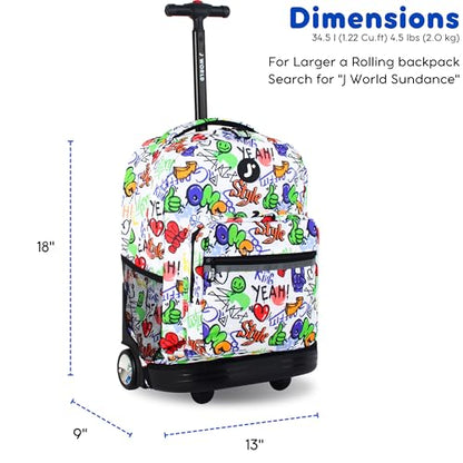 J World Sunrise Kids Rolling Backpack with Wheels for Girls Boys, Roller Bookbag for School, 18 x 13 x 9 Inches, Street Art - color: Street Art