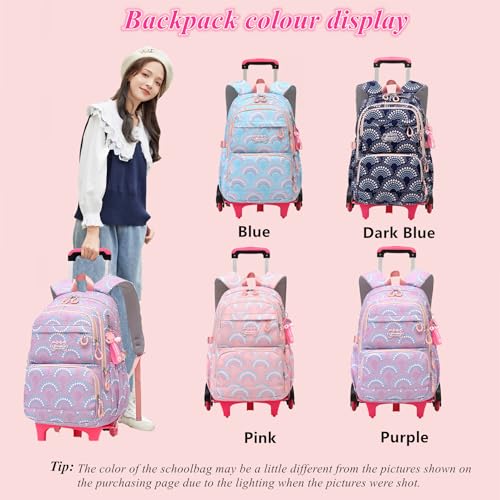 Mfikaryi Girls Rolling Backpack Elementary Student Outdoor Travel Trolley Bag Bookbag with Wheels - color: Pink-6 Wheels