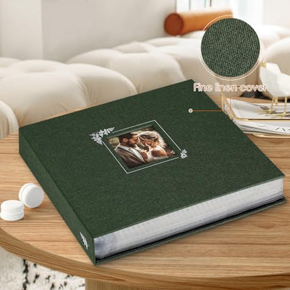 Lanpn 2 Packs Scrapbook Photo Album 12x12, Linen Window Design Cover Top Load 3 Ring Folder Binder Photo Book Photobook 12 x 12 inch with 30 Plastic Sleeves 60 Pages (Green) - color: Green, size: 12x12"/2PK