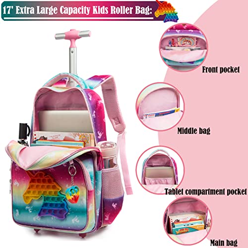 School Kids Rolling Backpack for Girls With Wheels Trolley Wheeled Backpack - color: Pink-220224-l