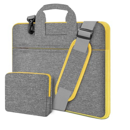 Hseok Laptop Shoulder Bag 13-14 inch Shockproof Water-Resistant HandBag with Small Case Compatible with MacBook Pro/Neo 14" M5/M4/M3/M2/M1, Mac Air/Pro 13.3", XPS 13/14, Most 13"-14" PC,Gray-yellow - color: Light Gray-yellow, size: 13"-14"