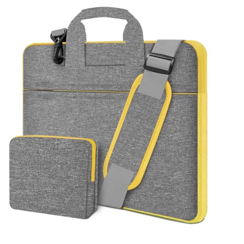 Hseok Laptop Shoulder Bag 13-14 inch Shockproof Water-Resistant HandBag with Small Case Compatible with MacBook Pro/Neo 14" M5/M4/M3/M2/M1, Mac Air/Pro 13.3", XPS 13/14, Most 13"-14" PC,Gray-yellow - color: Light Gray-yellow, size: 13"-14"