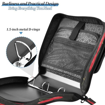 Caikeny 3 Ring Zipper Binder Red Cherry Black 1.5 inch Binders Bag with Shoulder Strap and Handle Expanding File Pockets - color: Multicolored 1z2.16