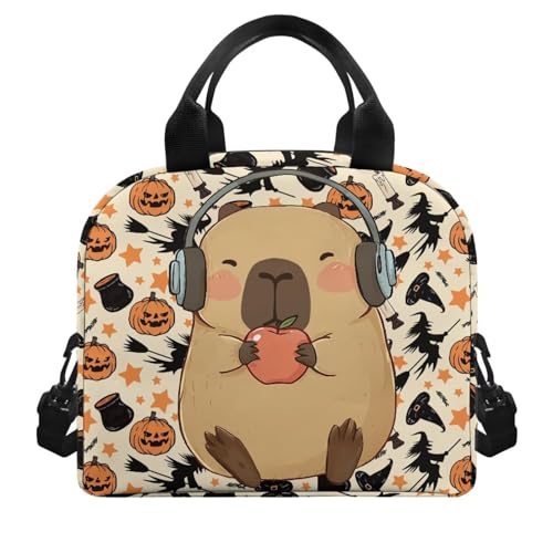 Capybara Kawaii Lunch Box for Girls 4-6 Halloween Pumpkin One Piece Lunch Box for Kids 6-8 Preschool Meal Bag Boys 8-10 Kindergarten Toddler Students Elementary School Thermal Insulated - color: Capybara Halloween Pumpkin