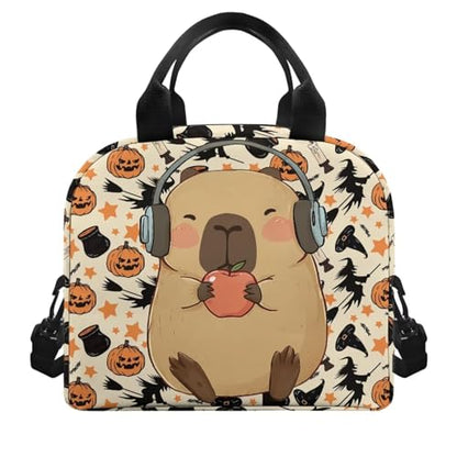 Capybara Kawaii Lunch Box for Girls 4-6 Halloween Pumpkin One Piece Lunch Box for Kids 6-8 Preschool Meal Bag Boys 8-10 Kindergarten Toddler Students Elementary School Thermal Insulated - color: Capybara Halloween Pumpkin