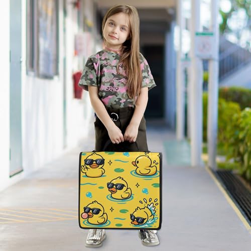 Cartoon Rubber Duck Wear Sunglasses Zipper Binder Organizer with Shoulder Strap Multi-Pocket 1.5 Inch 3 Rings Pencil Case Portfolio Binder Home Travel Cards Storage Container - color: Cartoon Rubber Duck Wear Sunglasses