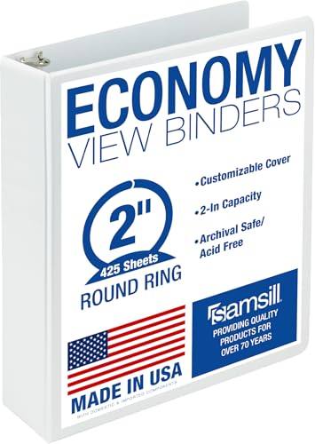 Samsill 2 Inch 3 Ring Binder, Economy Round Ring, Clear View Cover, 425 Sheet Capacity - for School, Home, Office - Pearl White - color: White, size: 1-Pack, style: 2-Inch