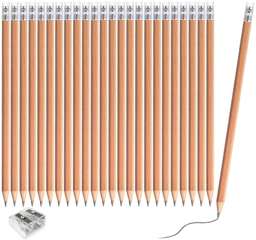 Adhere 25pcs Woodcase Pencils with Eraser Premium Pre-Sharpened Hexagon Graphite 2B pencils ideal for home, office writing including a Free Sharpener (Nature wood・25pcs) - color: Nature wood・25pcs