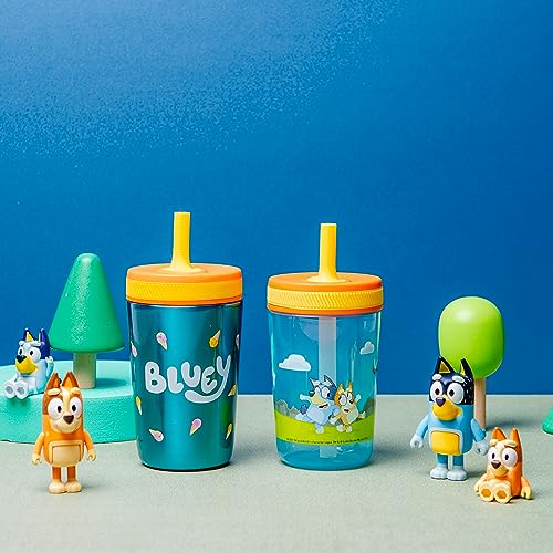 Zak Designs Bluey Kelso Tumbler Set, Leak-Proof Screw-On Lid with Straw, Bundle for Kids Includes Plastic and Stainless Steel Cups with Bonus Sipper, 3pc Set - color: Bluey, size: 3 Piece Set (Pack of 1)