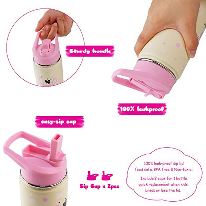16 oz Stainless Steel Insulated Kids Water Bottle, Leak Proof Metal Thermal Flask with Straw lid, Cute Toddler Tumbler Cup for School Girls & Boys (Pink, Bunny) - color: Pink, Bunny