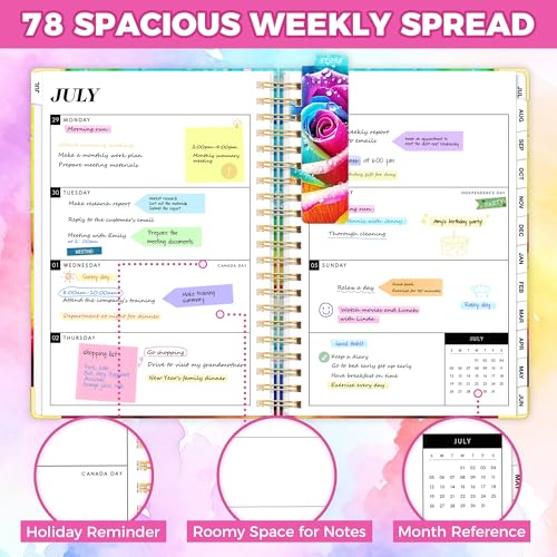 Academic Planner 2026-2027, 18 Months Weekly & Monthly Calendar Planner | July 2026 - Dec 2027, 9" x 11.6" A4 Size, Hardcover Daily Agenda with Tabs, Inner Pocket, Bookmark, Stickers, Sticky Note Set - color: Rainbow Rose, size: A4