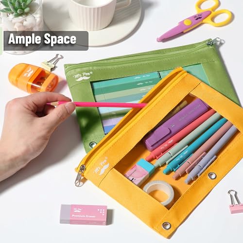 Mr. Pen- Pencil Pouch for 3 Ring Binder, 2 Pack, 10"x6.75", Smooth Zipper | Clear Window, Large Capacity Pencil Case with 3 Reinforced Grommets for School, Office, Supplies Storage | Clear Window, Large Capacity Pencil Case with 3 Reinforced Grommets for