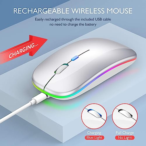 Wireless Bluetooth Mouse for MacBook Air/Mac/Pro/Laptop/Computer/PC,Rechargeable Dual Mode Switch Mouse Bluetooth 5.2/3.0 and 2.4GHz USB Receiver (Silver)